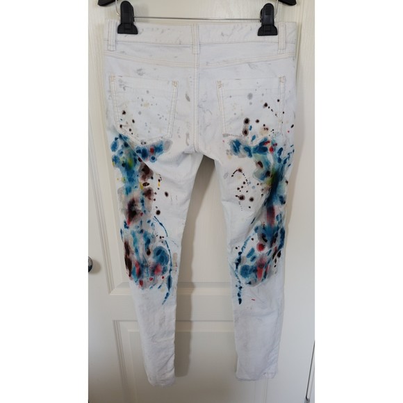 Women's Free People Colorful Splattered White Skinny Jeans - Picture 2 of 4